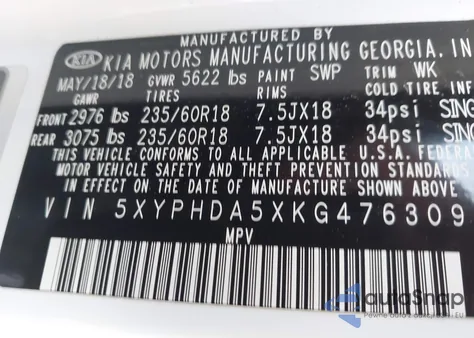 2019 Kia Sorento 3.3L Ex из США, поврежденный, VIN 5XYPHDA5XKG476309